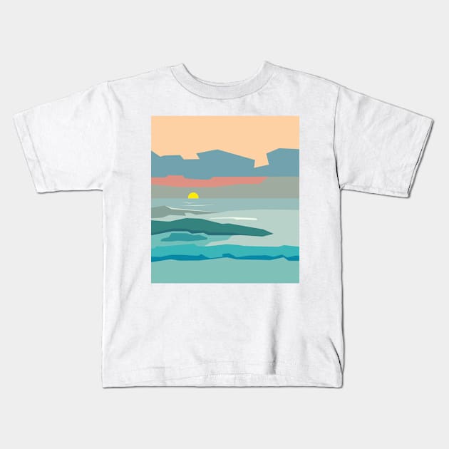 Cloudy sky with the sun going down to the horizon. Kids T-Shirt by BumbleBambooPrints